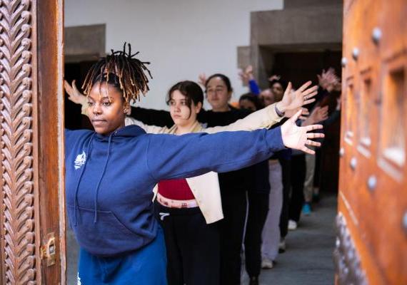 The Dancers of Liminal Lobby rehearse in Goodhart Hall.